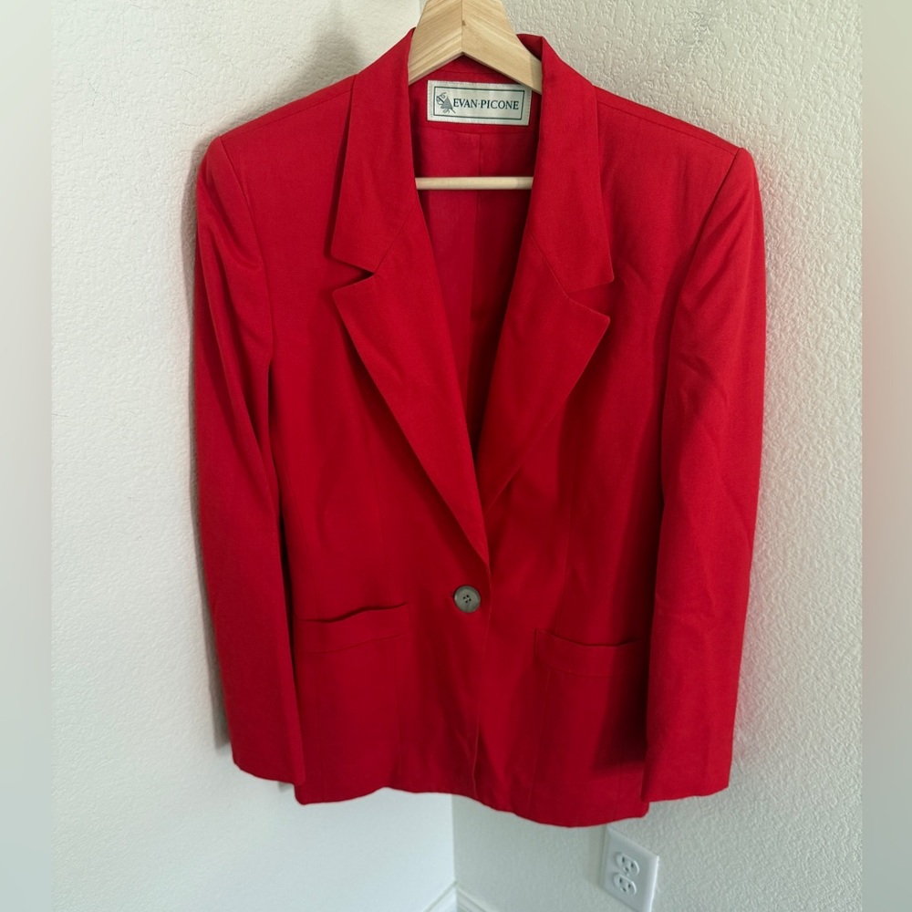 VINTAGE 90a Evan Picone Blazer Tailored Jacket Linen blend Red shoulder pads